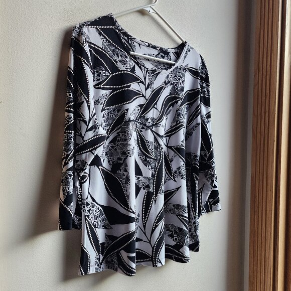 Allison Daly Black /White Tunic Boho Blouse Size Petite Large - Picture 5 of 12